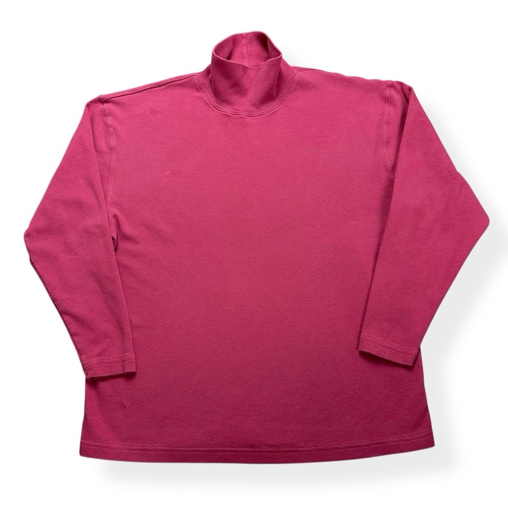 Vintage Eddie Bauer Men's Mock Turtleneck‎ Pullover Shirt Size L Pink Red Cotton